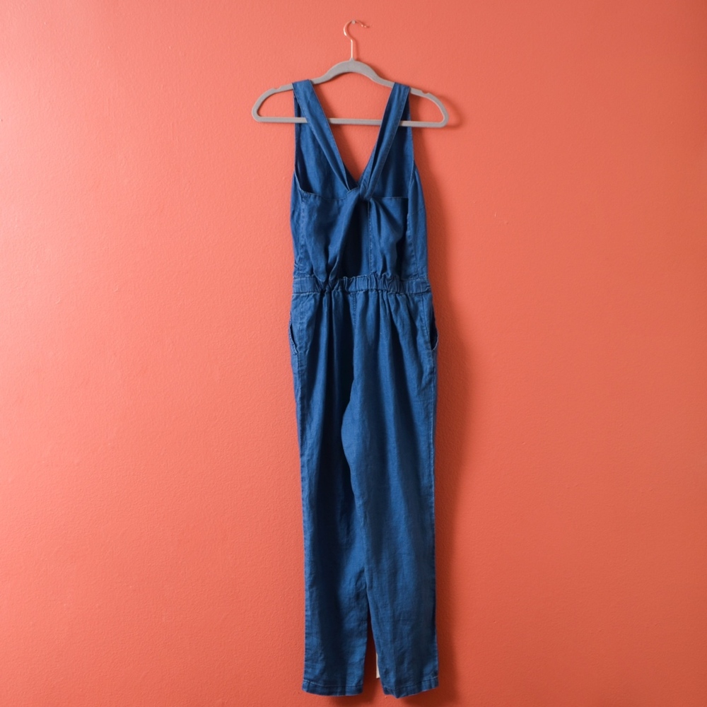 Madewell Crossback Linen Indigo Jean Jumpsuit 0 - Picture 4 of 8